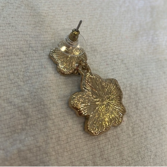 Vintage Double Flower Blue Enamel With Crystal Rhinestone Drop Earrings - Picture 6 of 8